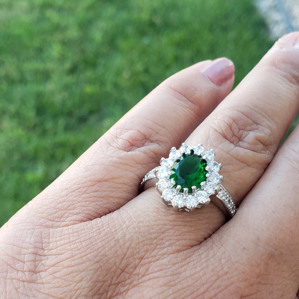 Emerald Green CZ Silver Ring
